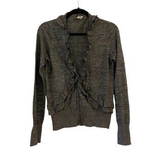J. Crew Heather Traversa Cardigan Ruffle Accents Gray Style 29599 Women's Large